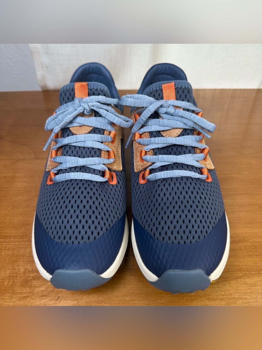 OluKai Women's Navy Blue and Tan Athletic Sneakers with Orange Accents - Picture 3 of 14